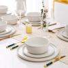 imageAmorArc Stoneware Dinnerware Sets for 4Round Reactive Glaze Ceramic Plates and Bowls SetHighly Scrath Resistant  Dishwasher ampamp Microwave Safe Dishes SetService for 4 12pcReactive White