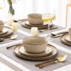 imageAmorArc Stoneware Dinnerware Sets for 4Round Reactive Glaze Ceramic Plates and Bowls SetHighly Scrath Resistant  Dishwasher ampamp Microwave Safe Dishes SetService for 4 12pcCappuccino Color
