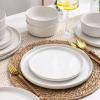 imageAmorArc Stoneware Dinnerware Sets for 4Round Reactive Glaze Ceramic Plates and Bowls SetHighly Scrath Resistant  Dishwasher ampamp Microwave Safe Dishes SetService for 4 12pcReactive White