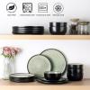 imageAmorArc Stoneware Dinnerware Sets for 4Round Reactive Glaze Ceramic Plates and Bowls SetHighly Scrath Resistant  Dishwasher ampamp Microwave Safe Dishes SetService for 4 12pcMatte Black Olive Green