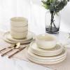 imageAmorArc Stoneware Dinnerware Sets for 4Round Reactive Glaze Ceramic Plates and Bowls SetHighly Scrath Resistant  Dishwasher ampamp Microwave Safe Dishes SetService for 4 12pcReactive Cream