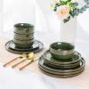 imageAmorArc Stoneware Dinnerware Sets for 4Round Reactive Glaze Ceramic Plates and Bowls SetHighly Scrath Resistant  Dishwasher ampamp Microwave Safe Dishes SetService for 4 12pcForest