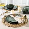 imageAmorArc Stoneware Dinnerware Sets for 4Round Reactive Glaze Ceramic Plates and Bowls SetHighly Scrath Resistant  Dishwasher ampamp Microwave Safe Dishes SetService for 4 12pcMatte Black Jade Green