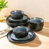 imageAmorArc Stoneware Dinnerware Sets for 4Round Reactive Glaze Ceramic Plates and Bowls SetHighly Scrath Resistant  Dishwasher ampamp Microwave Safe Dishes SetService for 4 12pcMatte Black Ceylon Blue