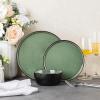 imageAmorArc Stoneware Dinnerware Sets for 4Round Reactive Glaze Ceramic Plates and Bowls SetHighly Scrath Resistant  Dishwasher ampamp Microwave Safe Dishes SetService for 4 12pcMatte Black Jade Green