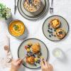 imageAmorArc Stoneware Dinnerware Sets for 4Round Reactive Glaze Ceramic Plates and Bowls SetHighly Scrath Resistant  Dishwasher ampamp Microwave Safe Dishes SetService for 4 12pcMatte Black Reactive Glaze