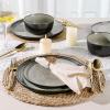 imageAmorArc Stoneware Dinnerware Sets for 4Round Reactive Glaze Ceramic Plates and Bowls SetHighly Scrath Resistant  Dishwasher ampamp Microwave Safe Dishes SetService for 4 12pcMatte Black Reactive Glaze