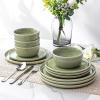 imageAmorArc Stoneware Dinnerware Sets for 4Round Reactive Glaze Ceramic Plates and Bowls SetHighly Scrath Resistant  Dishwasher ampamp Microwave Safe Dishes SetService for 4 12pcOliver Green