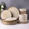 imageAmorArc Stoneware Dinnerware Sets for 4Round Reactive Glaze Ceramic Plates and Bowls SetHighly Scrath Resistant  Dishwasher ampamp Microwave Safe Dishes SetService for 4 12pcCappuccino Color