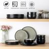 imageAmorArc Stoneware Dinnerware Sets for 4Round Reactive Glaze Ceramic Plates and Bowls SetHighly Scrath Resistant  Dishwasher ampamp Microwave Safe Dishes SetService for 4 12pcMatte Black Reactive Glaze