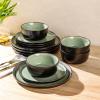imageAmorArc Stoneware Dinnerware Sets for 4Round Reactive Glaze Ceramic Plates and Bowls SetHighly Scrath Resistant  Dishwasher ampamp Microwave Safe Dishes SetService for 4 12pcMatte Black Olive Green