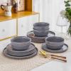 imageAmorArc Stoneware Dinnerware Sets for 4Round Reactive Glaze Ceramic Plates and Bowls SetHighly Scrath Resistant  Dishwasher ampamp Microwave Safe Dishes SetService for 4 12pcReactive Grey