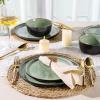 imageAmorArc Stoneware Dinnerware Sets for 4Round Reactive Glaze Ceramic Plates and Bowls SetHighly Scrath Resistant  Dishwasher ampamp Microwave Safe Dishes SetService for 4 12pcMatte Black Olive Green