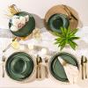 imageAmorArc Stoneware Dinnerware Sets for 4Round Reactive Glaze Ceramic Plates and Bowls SetHighly Scrath Resistant  Dishwasher ampamp Microwave Safe Dishes SetService for 4 12pcMatte Black Jade Green