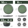 imageAmorArc Stoneware Dinnerware Sets for 4Round Reactive Glaze Ceramic Plates and Bowls SetHighly Scrath Resistant  Dishwasher ampamp Microwave Safe Dishes SetService for 4 12pcMatte Black Jade Green