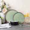 imageAmorArc Stoneware Dinnerware Sets for 4Round Reactive Glaze Ceramic Plates and Bowls SetHighly Scrath Resistant  Dishwasher ampamp Microwave Safe Dishes SetService for 4 12pcMatte Black Olive Green