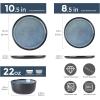 imageAmorArc Stoneware Dinnerware Sets for 4Round Reactive Glaze Ceramic Plates and Bowls SetHighly Scrath Resistant  Dishwasher ampamp Microwave Safe Dishes SetService for 4 12pcMatte Black Ceylon Blue