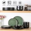 imageAmorArc Stoneware Dinnerware Sets for 4Round Reactive Glaze Ceramic Plates and Bowls SetHighly Scrath Resistant  Dishwasher ampamp Microwave Safe Dishes SetService for 4 12pcMatte Black Jade Green