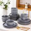 imageAmorArc Stoneware Dinnerware Sets for 4Round Reactive Glaze Ceramic Plates and Bowls SetHighly Scrath Resistant  Dishwasher ampamp Microwave Safe Dishes SetService for 4 12pcReactive Grey