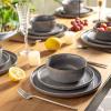 imageAmorArc Stoneware Dinnerware Sets for 4Round Reactive Glaze Ceramic Plates and Bowls SetHighly Scrath Resistant  Dishwasher ampamp Microwave Safe Dishes SetService for 4 12pcReactive Grey
