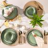 imageAmorArc Stoneware Dinnerware Sets for 4Round Reactive Glaze Ceramic Plates and Bowls SetHighly Scrath Resistant  Dishwasher ampamp Microwave Safe Dishes SetService for 4 12pcMatte Black Olive Green