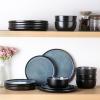 imageAmorArc Stoneware Dinnerware Sets for 4Round Reactive Glaze Ceramic Plates and Bowls SetHighly Scrath Resistant  Dishwasher ampamp Microwave Safe Dishes SetService for 4 12pcMatte Black Ceylon Blue