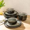 imageAmorArc Stoneware Dinnerware Sets for 4Round Reactive Glaze Ceramic Plates and Bowls SetHighly Scrath Resistant  Dishwasher ampamp Microwave Safe Dishes SetService for 4 12pcMatte Black Reactive Glaze