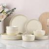 imageAmorArc Stoneware Dinnerware Sets for 4Round Reactive Glaze Ceramic Plates and Bowls SetHighly Scrath Resistant  Dishwasher ampamp Microwave Safe Dishes SetService for 4 12pcReactive Cream