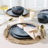 imageAmorArc Stoneware Dinnerware Sets for 4Round Reactive Glaze Ceramic Plates and Bowls SetHighly Scrath Resistant  Dishwasher ampamp Microwave Safe Dishes SetService for 4 12pcMatte Black Ceylon Blue
