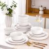 imageAmorArc Stoneware Dinnerware Sets for 4Round Reactive Glaze Ceramic Plates and Bowls SetHighly Scrath Resistant  Dishwasher ampamp Microwave Safe Dishes SetService for 4 12pcReactive White