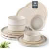imageAmorArc Ceramic Dinnerware Sets Handmade Reactive Glaze Stoneware Plates and Bowls SetsHighly Chip and Crack Resistant  Dishwasher ampamp Microwave Safe Dishes Set Service for 4 12pcVanilla White