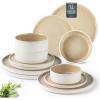 imageAmorArc Ceramic Dinnerware Sets Handmade Reactive Glaze Stoneware Plates and Bowls SetsHighly Chip and Crack Resistant  Dishwasher ampamp Microwave Safe Dishes Set Service for 4 12pcReactive Sand