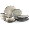 imageAmorArc Ceramic Dinnerware Sets for 4 12 Pieces Handpainted Stoneware Plates and Bowls Set Scratch Resistant Dishes Set Dishwasher ampamp Microwave Safe Reactive ColorReactive Glaze