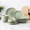 imageAmorArc Ceramic Dinnerware Sets for 4 12 Pieces Handpainted Stoneware Plates and Bowls Set Scratch Resistant Dishes Set Dishwasher ampamp Microwave Safe Reactive ColorOlive Green