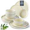 imageAmorArc Stoneware Dinnerware Sets for 4Round Reactive Glaze Ceramic Plates and Bowls SetHighly Scrath Resistant  Dishwasher ampamp Microwave Safe Dishes SetService for 4 12pcReactive Cream