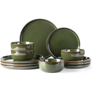 imageAmorArc Stoneware Dinnerware Sets for 4Round Reactive Glaze Ceramic Plates and Bowls SetHighly Scrath Resistant  Dishwasher ampamp Microwave Safe Dishes SetService for 4 12pcForest