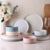 imageAmorArc Ceramic Dinnerware Set for 4  Handpainted Stoneware Plates and Bowls with Rustic unglazed terracotta  Scratch Resistant Dishwasher ampamp Microwave Safe Dishes Sets 12Pcs Colorful