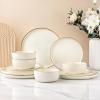 imageAmorArc Dinnerware Set 12 Pieces Ceramic Plates and Bowls Sets Stoneware Plates Set Handpainted Dishwasher ampamp Microwave Safe Dishes Speckled Beige Service for 4