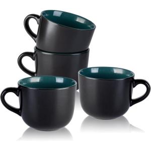 imageAmorArc 24 oz Soup Mugs with Handles Jumbo Ceramic Bowls Mugs Set with handles for Coffee Cereal Cappuccino Snacks MicrowaveampampDishwasher safe Soup Cups for MealBlueGreen