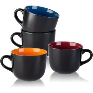 imageAmorArc 24 oz Soup Mugs with Handles Jumbo Ceramic Bowls Mugs Set with handles for Coffee Cereal Cappuccino Snacks MicrowaveampampDishwasher safe Soup Cups for MealBlueMix