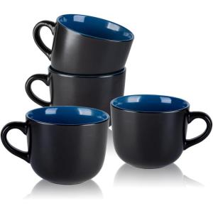 imageAmorArc 24 oz Soup Mugs with Handles Jumbo Ceramic Bowls Mugs Set with handles for Coffee Cereal Cappuccino Snacks MicrowaveampampDishwasher safe Soup Cups for MealBlueBlue