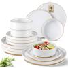 imageAmorArc Ceramic Dinnerware Set for 4  Speckled Stoneware Plates and Bowls with unglazed terracotta  Scratch Resistant Dishwasher ampamp Microwave Safe Dishes Sets 12Pcs PinkWhite Handbrush Rim