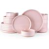 imageAmorArc Ceramic Dinnerware Set for 4  Speckled Stoneware Plates and Bowls with unglazed terracotta  Scratch Resistant Dishwasher ampamp Microwave Safe Dishes Sets 12Pcs PinkModernPink
