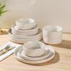 imageAmorArc Ceramic Dinnerware Set for 4  Speckled Stoneware Plates and Bowls with unglazed terracotta  Scratch Resistant Dishwasher ampamp Microwave Safe Dishes Sets 12Pcs PinkModernBeige