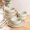 imageAmorArc Ceramic Dinnerware Set for 4  Speckled Stoneware Plates and Bowls with unglazed terracotta  Scratch Resistant Dishwasher ampamp Microwave Safe Dishes Sets 12Pcs PinkModernBeige High edge