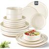 imageAmorArc Ceramic Dinnerware Set for 4  Speckled Stoneware Plates and Bowls with unglazed terracotta  Scratch Resistant Dishwasher ampamp Microwave Safe Dishes Sets 12Pcs PinkBeige Handbrush Rim