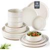 imageAmorArc Ceramic Dinnerware Set for 4  Speckled Stoneware Plates and Bowls with unglazed terracotta  Scratch Resistant Dishwasher ampamp Microwave Safe Dishes Sets 12Pcs PinkModernBeige