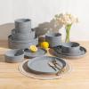 imageAmorArc Ceramic Dinnerware Set for 4  Speckled Stoneware Plates and Bowls with unglazed terracotta  Scratch Resistant Dishwasher ampamp Microwave Safe Dishes Sets 12Pcs PinkModernGray