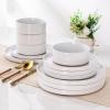 imageAmorArc Ceramic Dinnerware Set for 4  Speckled Stoneware Plates and Bowls with unglazed terracotta  Scratch Resistant Dishwasher ampamp Microwave Safe Dishes Sets 12Pcs PinkModernWhite