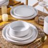 imageAmorArc Ceramic Dinnerware Set for 4  Speckled Stoneware Plates and Bowls with unglazed terracotta  Scratch Resistant Dishwasher ampamp Microwave Safe Dishes Sets 12Pcs PinkModernWhite